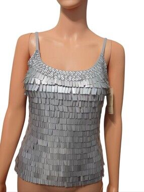 Lapis By Anthropologie Sequin Silver/Grey Glam Cami Tank Top Disco Diva Sz S